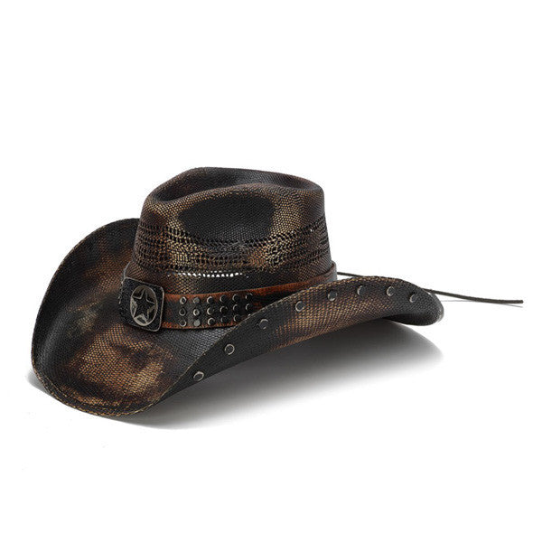Stampede Hats - Studded Black Stain Lone Star Western Hat - Front Angle