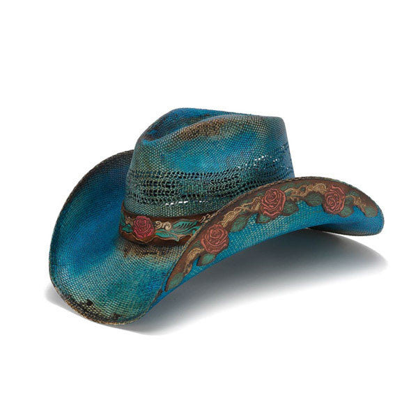 Stampede Hats - Blue Rose Straw Cowboy Hat - Front Angle