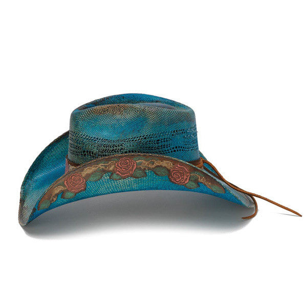 Stampede Hats - Blue Rose Straw Cowboy Hat - Side