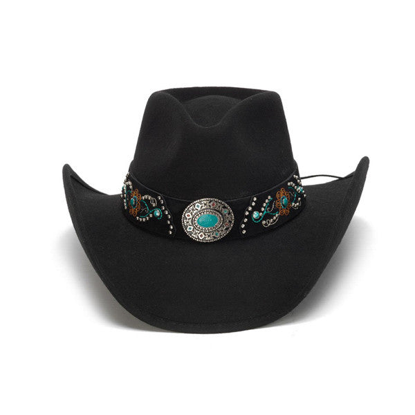 Stampede Hats - Turquoise Blue Stone Felt Cowboy Hat - Front