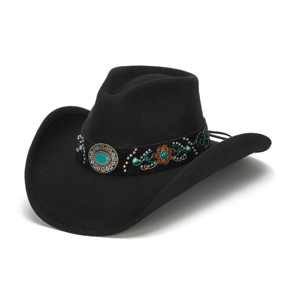 Stampede Hats - Turquoise Blue Stone Felt Cowboy Hat - Front Angle