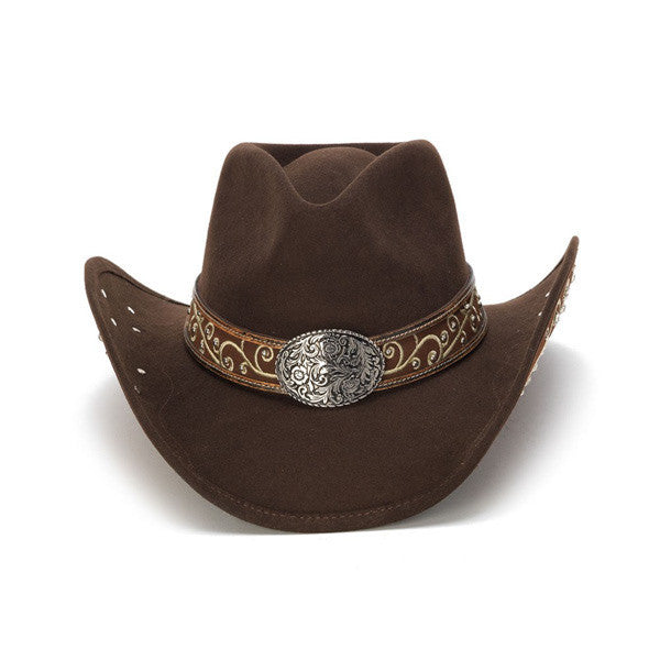 Stampede Hats - Filigree Brown Rhinestone Felt Cowboy Hat - Front