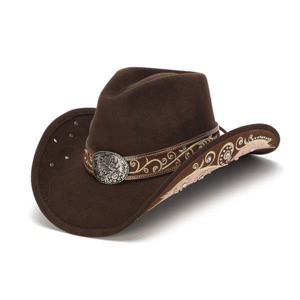 Stampede Hats - Filigree Brown Rhinestone Felt Cowboy Hat - Front Angle
