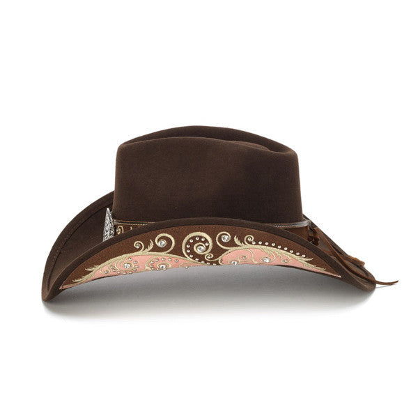 Stampede Hats - Filigree Brown Rhinestone Felt Cowboy Hat - Side