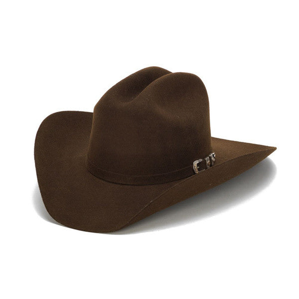 Stampede Hats - 100X Wool Felt Brown Cowboy Hat with Silver Buckle - Front Angle