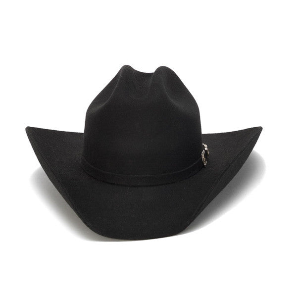 Stampede Hats - 100X Wool Felt Black Cowboy Hat with Silver Buckle - Front