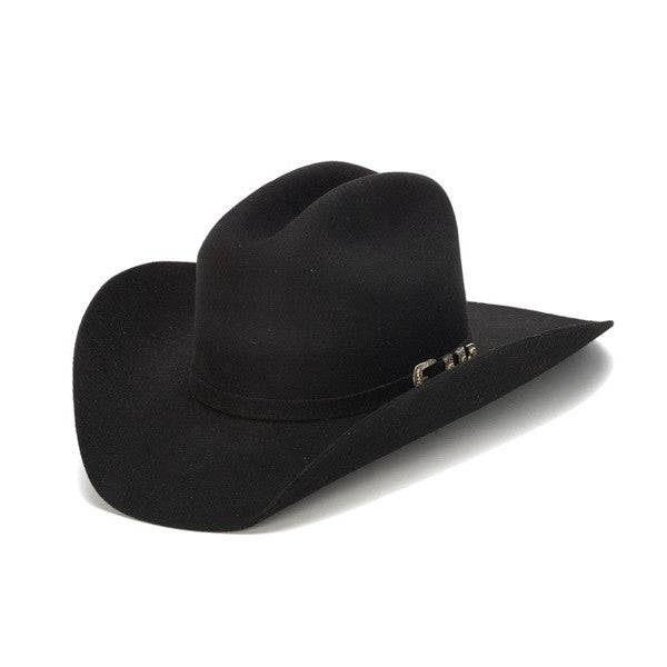 Stampede Hats - 100X Wool Felt Black Cowboy Hat with Silver Buckle - Front Angle