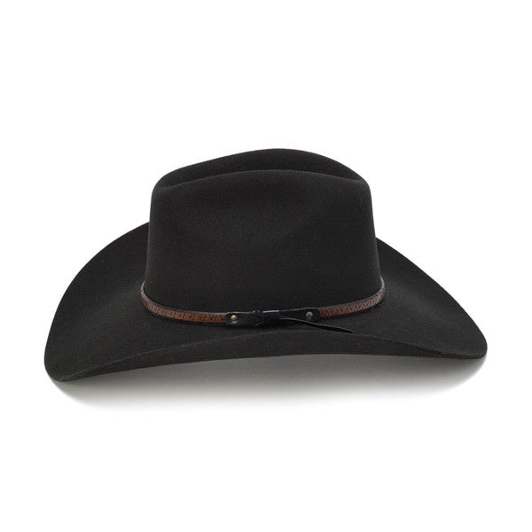 Stampede Hats - 100X Wool Felt Black Cowboy Hat with Zig Zag Leather Trim - Side