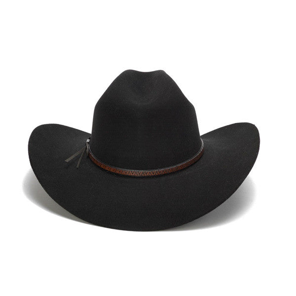 Stampede Hats - 100X Wool Felt Black Cowboy Hat with Zig Zag Leather Trim - Back