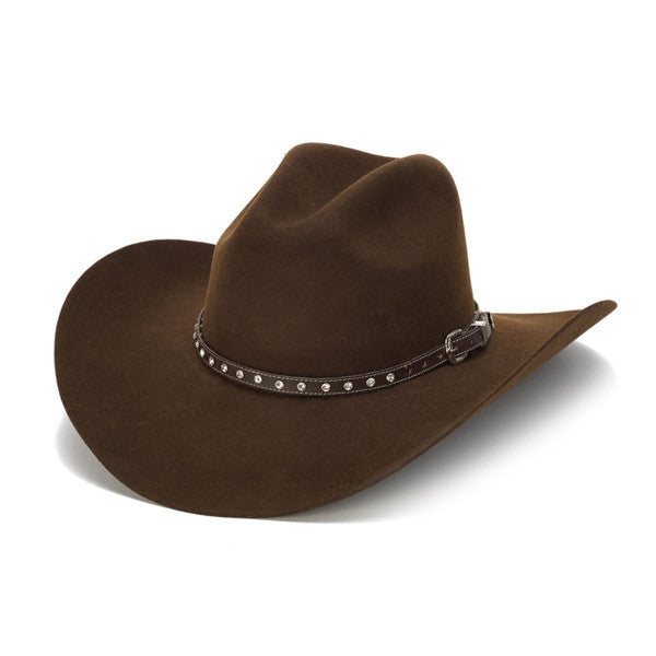 Stampede Hats - 100X Wool Felt Brown Cowboy Hat with Rhinestone Leather Trim - Front Angle