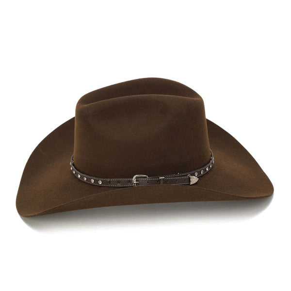 Stampede Hats - 100X Wool Felt Brown Cowboy Hat with Rhinestone Leather Trim - Side