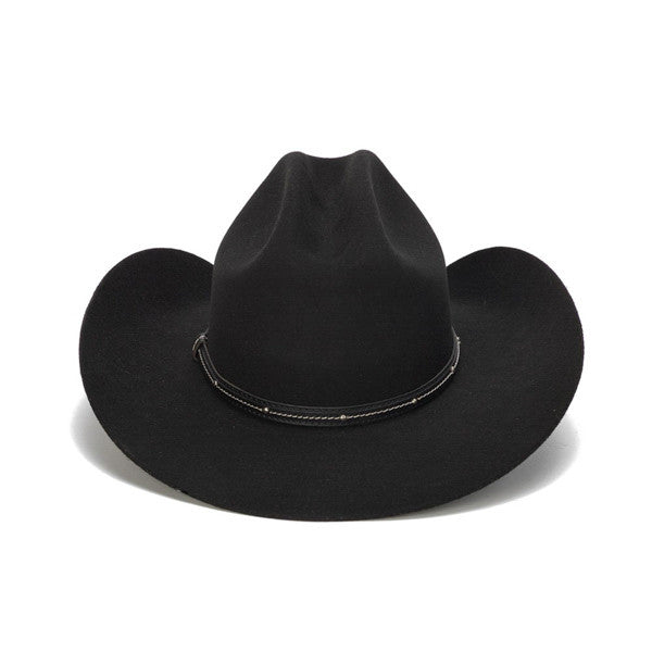 Stampede Hats - 100X Wool Felt Black Cowboy Hat with Studded Leather Trim - Back