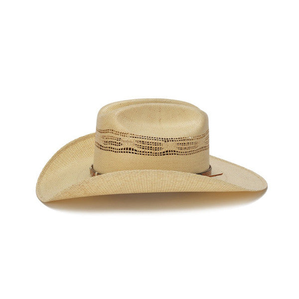 Beige 50X Bangora Cowboy Hat with Studded Wrapped Leather Trim - Side