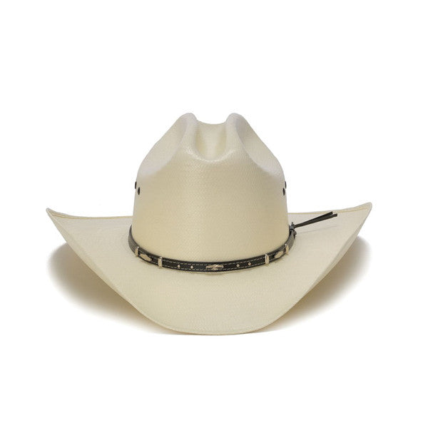 50X Shantung White Cowboy Hat with Leather Trim and Mini Conchos - Front