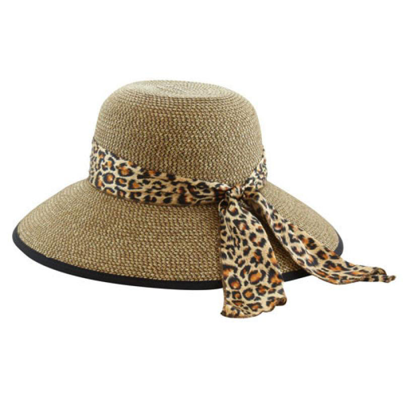 California Hat Company - Brown Wide Brim Sun Hat with Leopard Trim