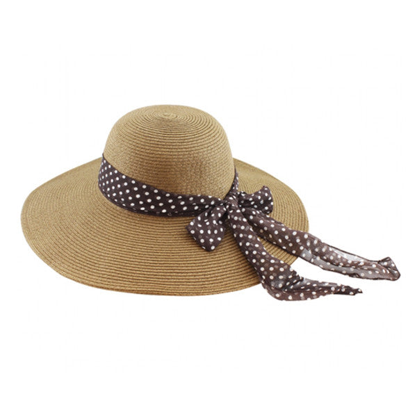 California Hat Company - Brown Straw Wide Brim Hat with Scarf