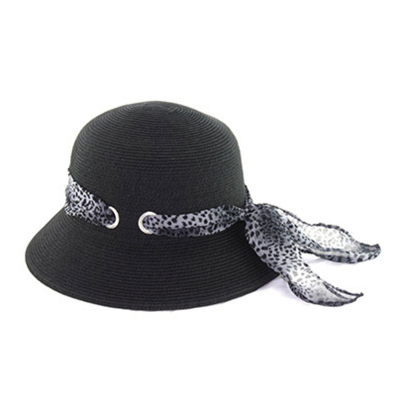 California Hat Company - Black Bell Hat with Leopard Trim