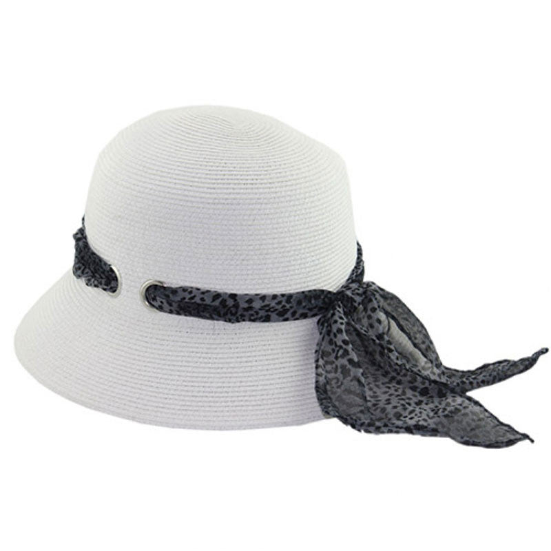 California Hat Company - White Bell Hat with Leopard Trim