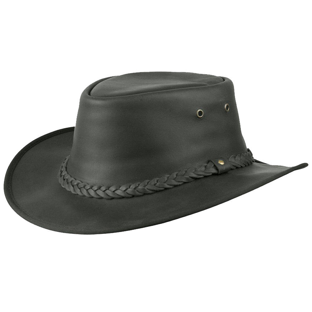 Conner - Leather Outback Hat - Black