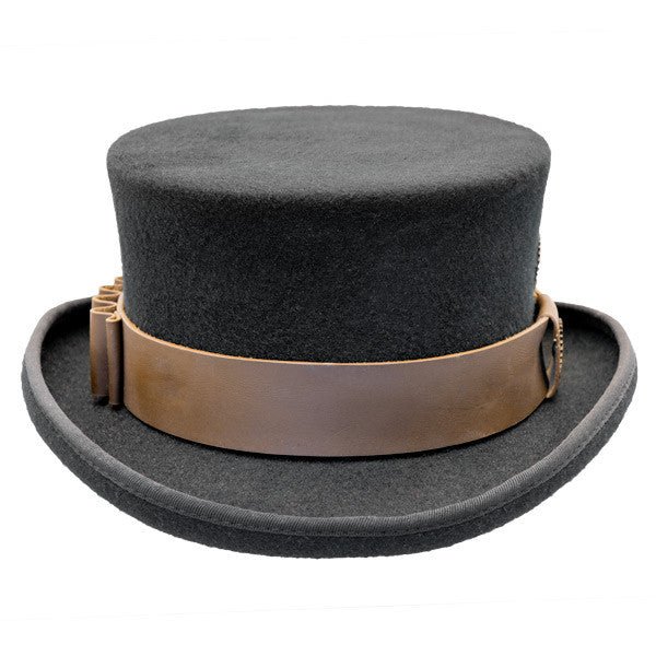 Conner - Low Crown Steam Punk Top Hat in Black - Front