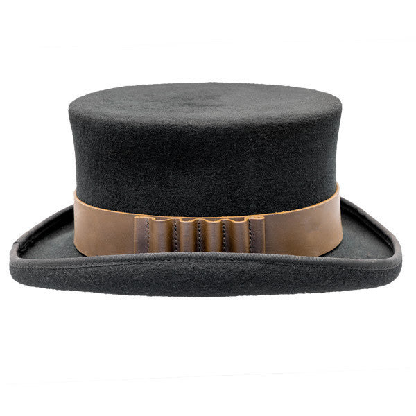 Conner - Low Crown Steam Punk Top Hat in Black - Side, Ammo Belt Accessory