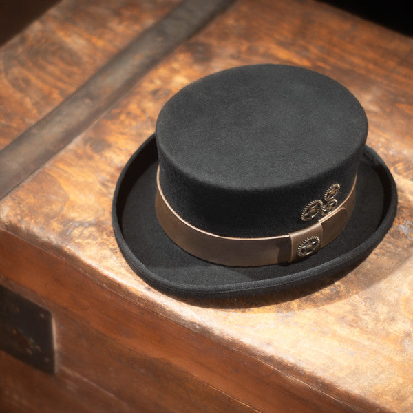 Conner - Black Low Crown Steam Punk Top Hat - Stock Image