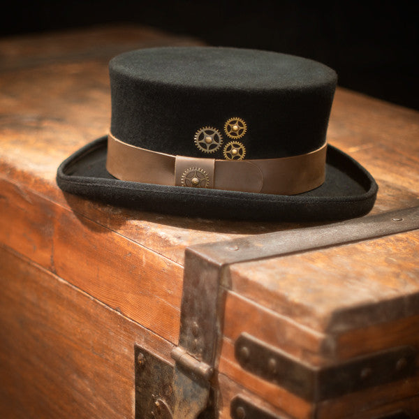Conner - Low Crown Steam Punk Top Hat - Stock Image 1