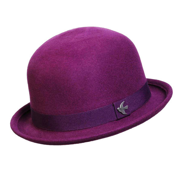 Conner - St. George Wool Bowler Hat in Plum - Full View
