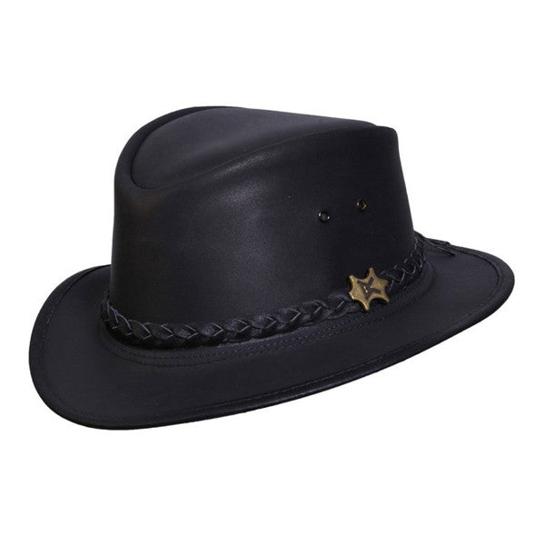Conner Streetwise Leather Fedora in Black - Full View