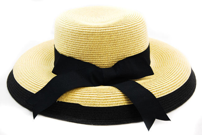 Karen Keith - Wheat Black Toyo Braided Cloche Hat