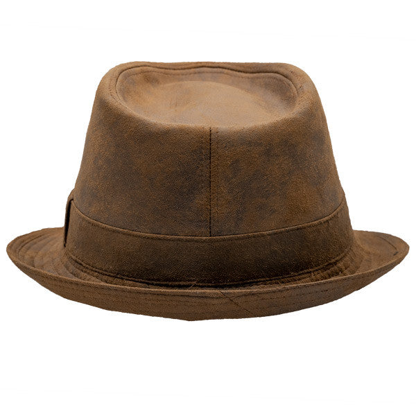Henschel Distressed Brown Faux Leather Fedora Hat L Unisex Outdoor Style DOCILA Unisex Western Cowboy Hat - Brown Faux Felt Fedora  main image 3