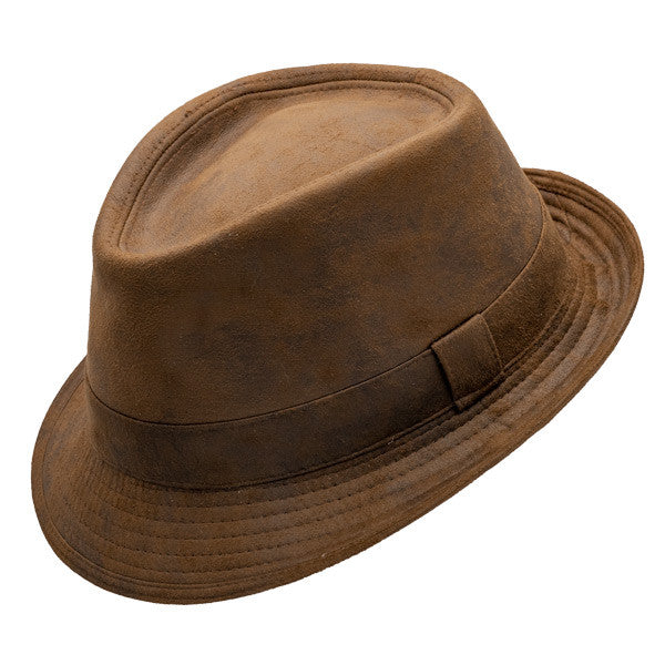 Henschel - Faux Distressed Leather Fedora - Rust