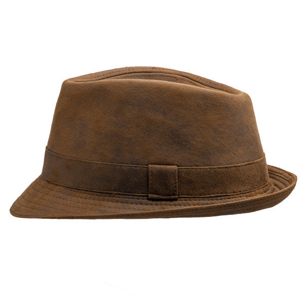 Henschel - Faux Distressed Leather Fedora - Side
