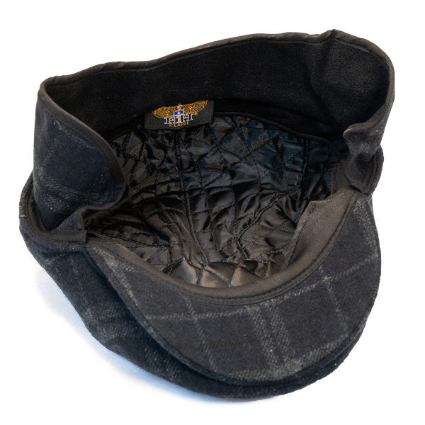 Henschel - Wool Blend Flat Cap with Ear Flaps in Black - Bottom/Unfolded