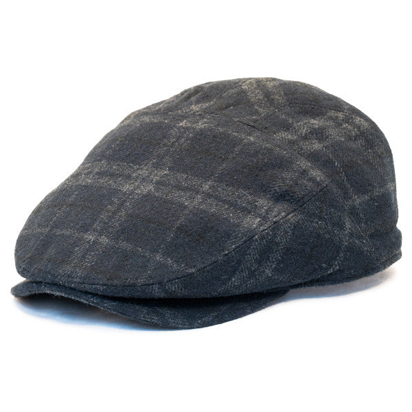 Henschel - Wool Blend Flat Cap with Ear Flaps in Black - Full