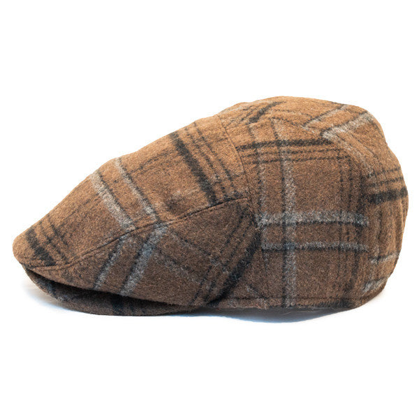 Henschel - Wool Blend Flat Cap with Ear Flaps in Brown - Side