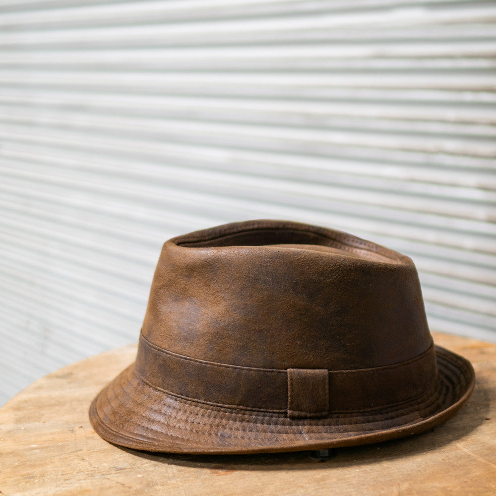 Henschel - Faux Distressed Leather Fedora -  Stock Image 1