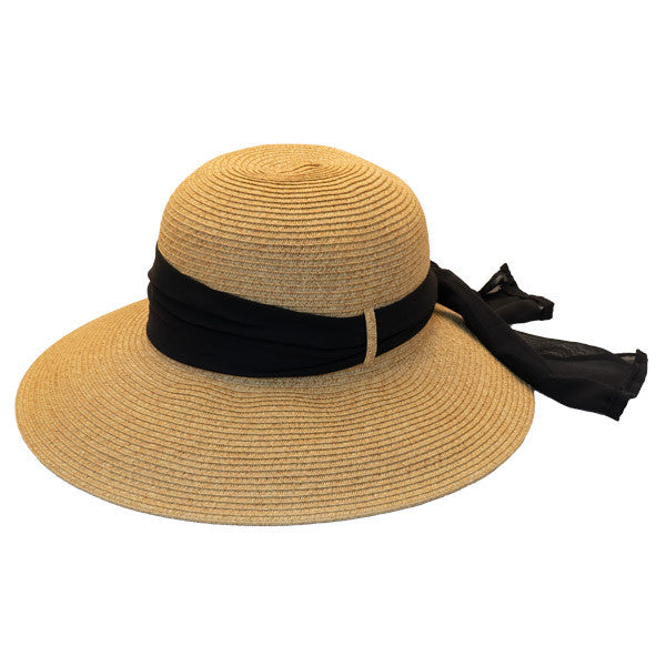 Jeanne Simmons - Tan Tweed Cut Brim Hat with Ribbon 