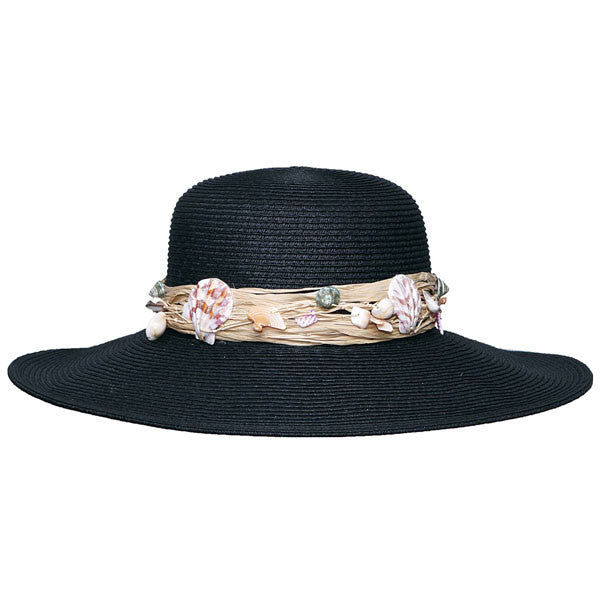 Karen Keith - Designer Resort Sea Shell Sun Hat in Black