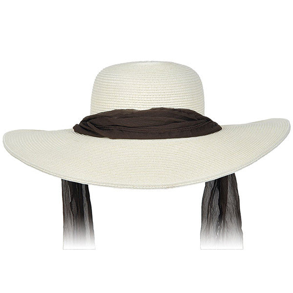 Karen Keith - Wide Brim Designer Resort Hat With Tie in Ivory