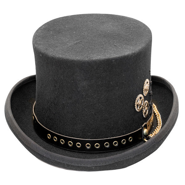 Kenny K - "The Conductor" Steam Punk Wool Felt Top Hat w/ Cogs - Front