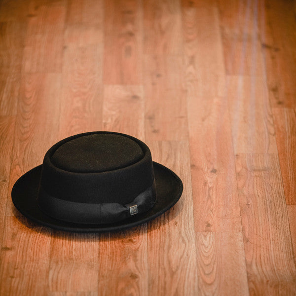 Kenny K - Heisenberg Black Wool Felt Pork Pie Hat - Stock Image
