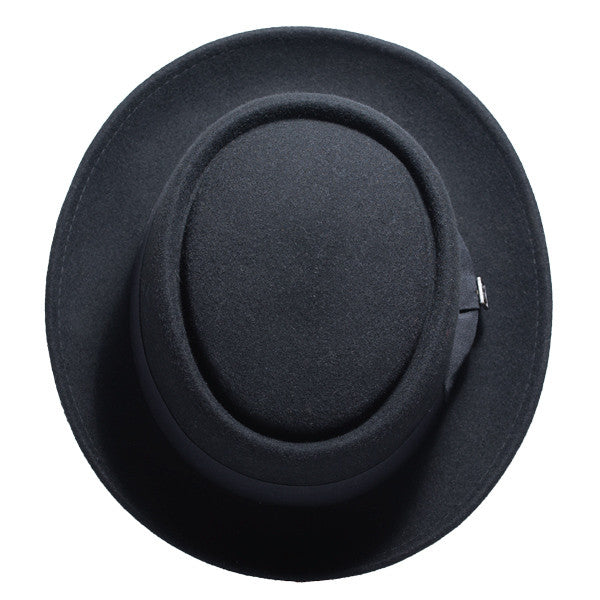 Nayt Men's Wool Felt Pork Pie Fedora – Classic Black, Formal Style