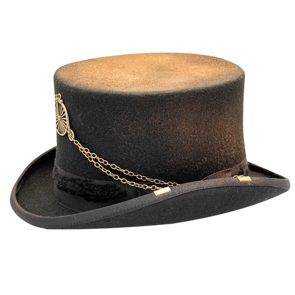 Kenny K - "The Jester" Distressed Steam Punk Top Hat - Side