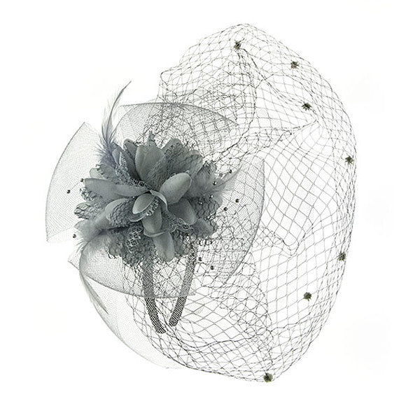 Something Special - Grey Ribbon and Lace Fascinator Hair Band Hat