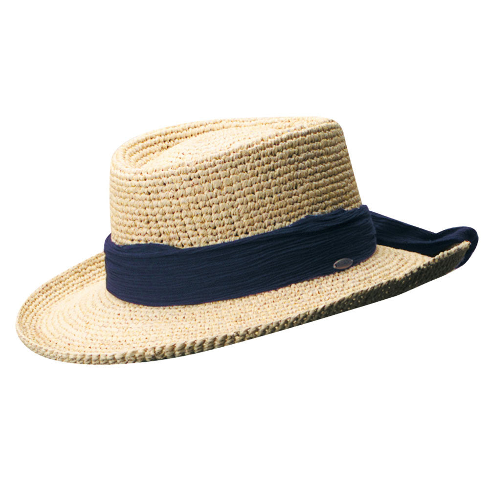 Scala - Manarola Raffia Gambler Hat with Heather Cloth Band in Navy
