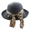 California Hat Company - Black Straw Up Brim Hat with Leopard Scarf