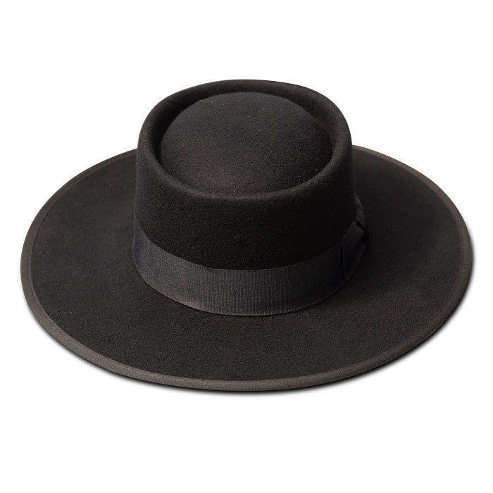 Olive & Pique - Wool Felt Telescope Gambler (Bolero) Hat - Black - Front