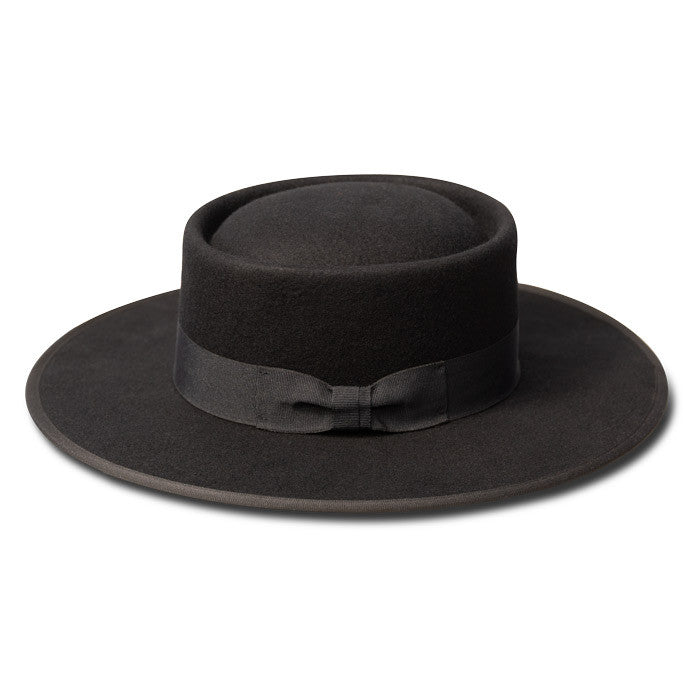 Olive & Pique - Wool Felt Telescope Gambler (Bolero) Hat - Black - Side