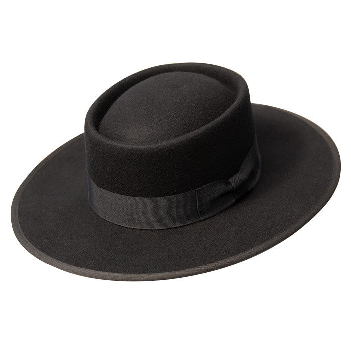 Olive & Pique - Wool Felt Telescope Gambler (Bolero) Hat - Black